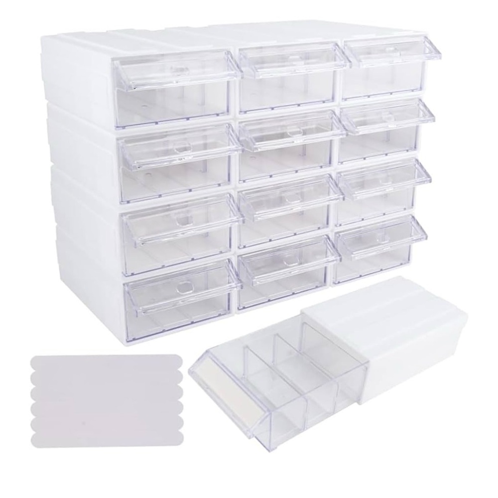 Clear 12-Drawer Plastic Storage Organizer - White